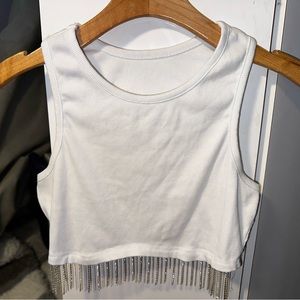 RHINESTONE FRINGE CROP TANK